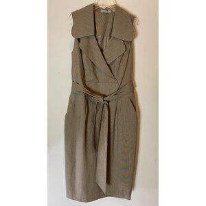 Worthington Dress Sleeveless Brown Belt Big Lapels Size 14